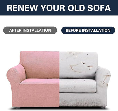 Cupuamon 2026 New Stretch Loveseat Sofa Slipcovers Couch Cover for 2 Cushion Furniture Protector Sofa Covers with Elastic Bottom Jacquard Fabric Small Checks for Pets, Kids - Dusty Pink