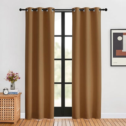 NICETOWN Window Curtain Panels, Gold Brown, 1 Pair, 34 by 80-inch, Thermal Curtains Insulated Solid Grommet Blackout Draperies/Drapes for Loft Window