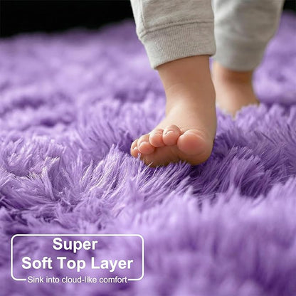 Amdrebio Purple Round Circle Rugs 6Ft for Girls Bedroom Decor Aesthetic, Large Fluffy Fuzzy Area Rugs for Kids Room, Soft Cute Furry Plush Shaggy Lavender Carpet for Living Room, Baby Nursery, Dorm
