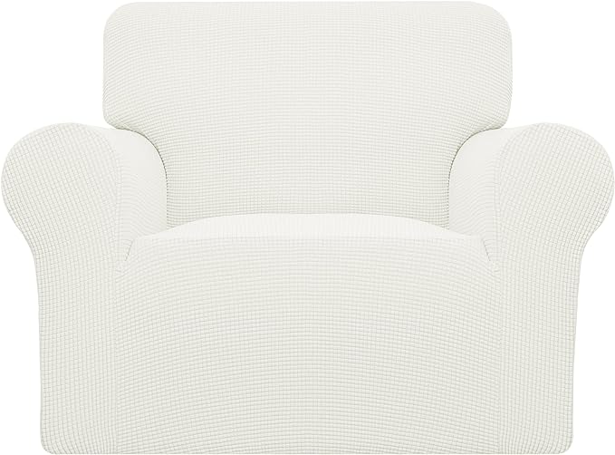 Easy-Going Stretch Chair Sofa Slipcover 1-Piece Couch Sofa Cover Furniture Protector Soft with Elastic Bottom for Kids, Pet. Spandex Jacquard Fabric Small Checks (Chair, Cream)