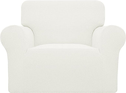 Easy-Going Stretch Chair Sofa Slipcover 1-Piece Couch Sofa Cover Furniture Protector Soft with Elastic Bottom for Kids, Pet. Spandex Jacquard Fabric Small Checks (Chair, Cream)