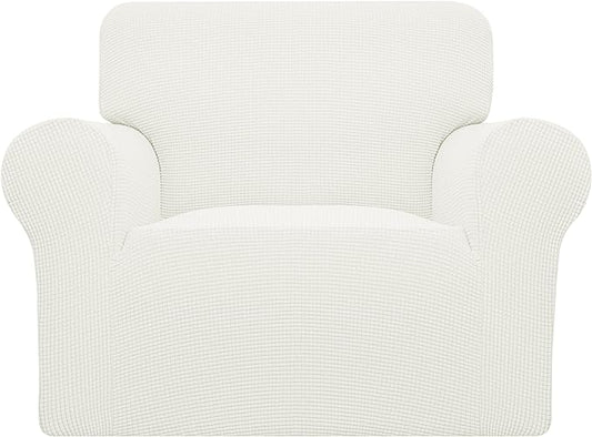 Easy-Going Stretch Chair Sofa Slipcover 1-Piece Couch Sofa Cover Furniture Protector Soft with Elastic Bottom for Kids, Pet. Spandex Jacquard Fabric Small Checks (Chair, Cream)