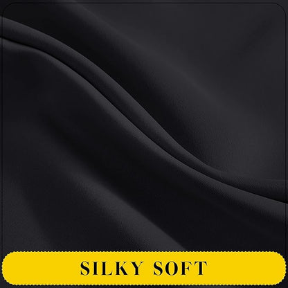 NICETOWN Black Blackout Curtains with Attached Valance, Solid Room Darkening Window Treatment Drapes/Draperies for Bedroom (2 PCs, 52 inches Wide by 45 inches Long)