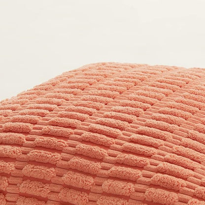 Fancy Homi 4 Packs Boho Coral Decorative Throw Pillow Covers 22x22 Inch for Living Room Couch Bed Sofa, Rustic Modern Farmhouse Home Decor, Soft Plush Corduroy Peach Cute Square Cushion Case 55x55 cm