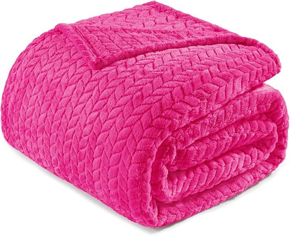Exclusivo Mezcla Fleece King Size Blanket for Bed, 90x104 Inches Soft Cozy Jacquard Flannel Blankets, Lightweight Fuzzy Plush Warm for Women, Hot Pink