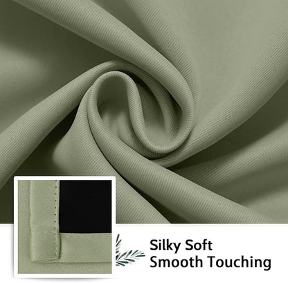 SimpleHome 100% Blackout Curtains for Bedroom,Thermal Insulated Light Sage Grommet Window Drapes Room Darkening Curtains for Living Room with Black Back,52 x 63 Inch,2 Panels
