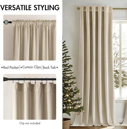 MIULEE Velvet Curtains 96 inches - Luxury Blackout Curtains for Bedroom Living Room Thermal Insulated Super Soft Window Drapes Rod Pocket & Back Tab, Beige, W52 x L96 inches, 2 Panels