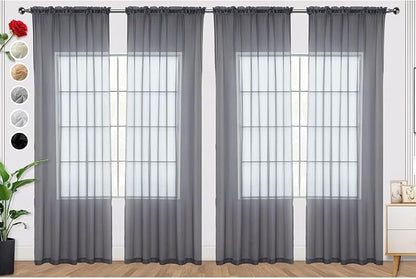 SpaceDresser Grey Sheer Curtains 4 Panels Rod Pocket Semi-Sheer Curtain 84 Inches Long Light Filtering Voile Window Drapes for Bedroom Living Room Kitchen, Each 52W x 84L