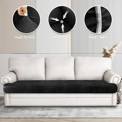 Leather Look Couch Cushion Covers Sofa Seat Slipcovers Sets Couches Furniture Protector for Sectional Armchair Loveseat Pets Kids Stretch Spandex Fabric (1 T-Cushion Sofa, Black)