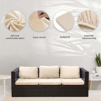 8Pcs Stretch Velvet Patio Cushion Cover,Fluffy,for Fall Outdoor Couch Cushion Cover Replacement,Washable Indoor Outdoor Cushion Slipcovers(Beige,Cover Only)