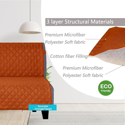U-NICE HOME Reversible Futon Cover Sofa Slipcover Armless Furniture Protector Couch Cover Water Resistant, Orange/Taupe
