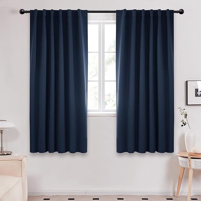 Deconovo Blackout Curtains, Thermal Insulated, W52 x L72 2 Panels, Back Tab, Machine Washable, Room-Darkening Drapes for Bedroom/Living Room Navy Blue
