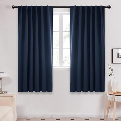 Deconovo Blackout Curtains, Thermal Insulated, W52 x L72 2 Panels, Back Tab, Machine Washable, Room-Darkening Drapes for Bedroom/Living Room Navy Blue