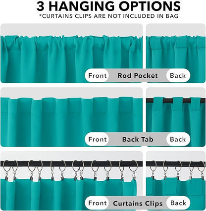 Deconovo Blackout Curtains, Thermal Insulated, W52 x L45 2 Panels, Back Tab, Machine Washable, Room-Darkening Drapes for Bedroom/Living Room Turquoise