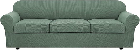 H.VERSAILTEX 4 Piece Stretch Sofa Covers for 3 Cushion Couch Covers for Living Room Furniture Slipcovers (Base Cover Plus 3 Seat Cushion Covers) Upgraded Thicker Jacquard Fabric (XL Sofa, Loden Frost)