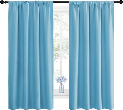 NICETOWN Kitchen Blackout Curtains Panels - Window Treatment Thermal Insulated Room Darkening Rod Pocket Drapes for Bedroom (Teal Blue, Set of 2, 42 by 63 inches Long)