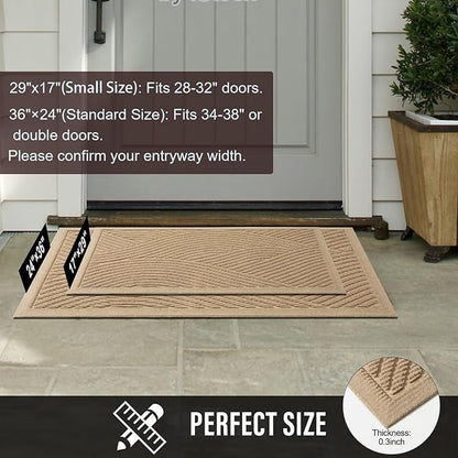 HIYARD Sturdy Front Door Mat, Absorbent Muddy Dirt Resist Welcome Door Mats Outdoor Indoor, Stain and Fade Resistant, Non-Slip Backing Entry Mat Low Profile Doormat for Entryway, 29×17, Beige