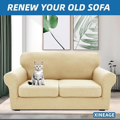 XINEAGE 2026 New 3 Pieces Couch Covers for 2 Cushion Sofa Super Stretch Loveseat Slipcover Pet Dog Universal Slip Cover Anti Slip Love Seat Furniture Protector (Beige, 55"-69")
