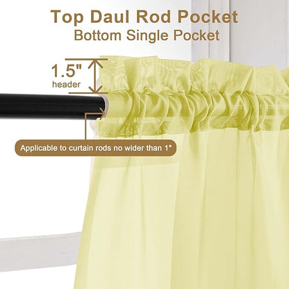 Chyhomenyc Sheer Lemon Tier Curtains 24 Inch Length Set, Small Window Kitchen Curtains for Bathroom Living Room Basement, Farmhouse Short Voile Curtain 42Wx24L, Rod Pocket, 2 PCS
