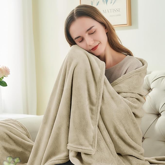BEDELITE Fleece Blankets Queen Size Linen Throw Blankets for Bed, Luxury Plush Cozy Fuzzy Blanket 90x90 inches, Super Soft Warm Lightweight Throw Blanket All Seasons Suitable