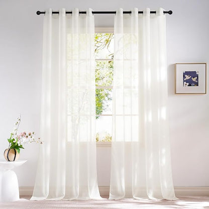 NICETOWN Natural Voile Sheer Bedroom Curtains 84 Inches Long, Grommet Airy & Lightweight Window Treatments Light Filtering for Living Room/Bedroom,W54 x L84, Set of 2