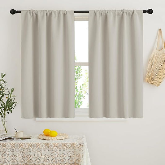 RYB HOME Blackout Curtains for Bedroom, Small Window Shades Thermal Insulating Privacy Drapes for Living Room Classroom Kitchen Bathroom Dining, Wide 42 x Long 45 inch, Natural 2 Panels