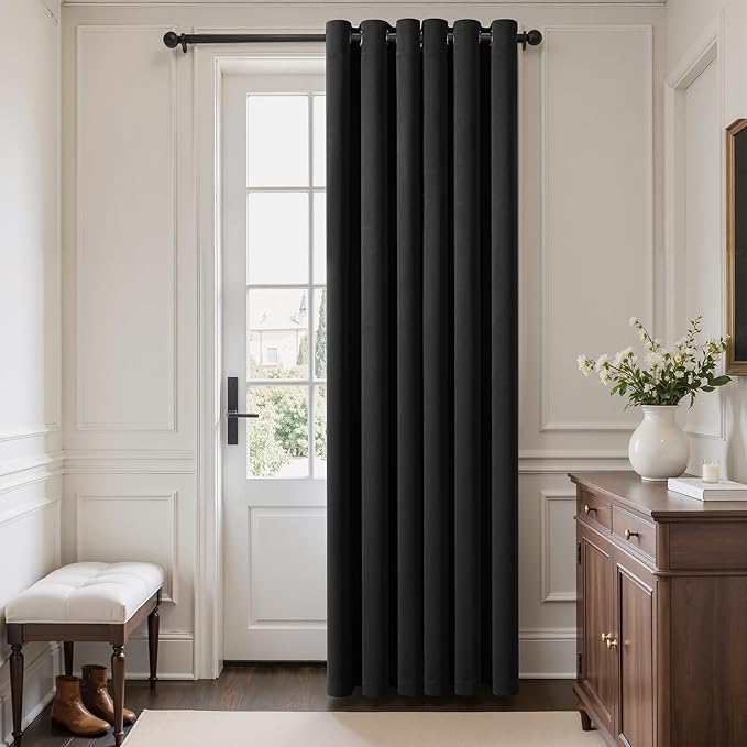 MIULEE Blackout Door Curtain Set of 2, 34 x 80 Inch Black Thermal Insulated Room Divider Drapes with Grommet Top for Privacy Cover, Living Room, Bedroom, Closet & Temporary Doorway