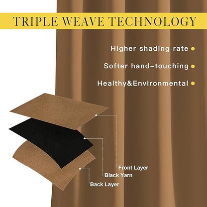 NICETOWN Blackout 78 inch Curtains for Doorway 2 Panels Set, Grommet Thermal Insulated Room Darkening Door Curtains Sound Reducing for Bedroom/Home Office, Gold Brown, W52 x L78