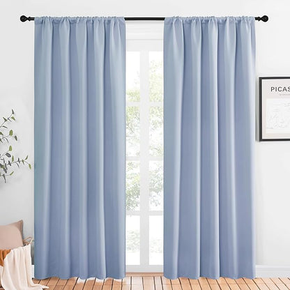 NICETOWN Window Curtains Blackout Drapes, Vintage Blue, 1 Pair, 52 by 84-Inch, Thermal Insulated Solid Rod Pocket Blackout Curtains/Draperies for Living Room