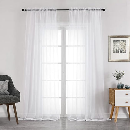 Chyhomenyc White Sheer Curtains 108 Inch Length 2 Panels Set, Extra Long Light Filtering Solid Voile Window Drapes for Living Room Party Ceremony, 42Wx108L, 9FT Length, Set of 2, White