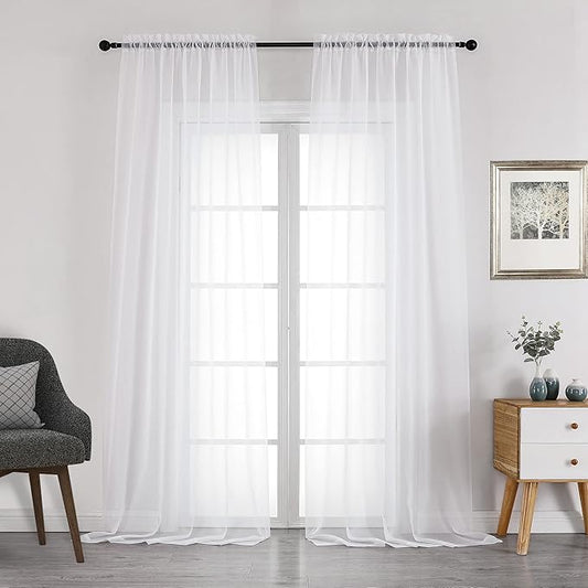Chyhomenyc White Sheer Curtains 108 Inch Length 2 Panels Set, Extra Long Light Filtering Solid Voile Window Drapes for Living Room Party Ceremony, 42Wx108L, 9FT Length, Set of 2, White