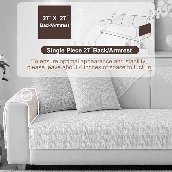 Soft Waterproof Chenille Cover Washable, Non Slip Sectional Sofa Covers for 3 Cushion Couch Sofa L Sharped Sofa Slipcover for Pets, Furniture Protector (1 PCS 27"x27" White)
