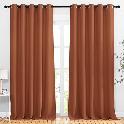 NICETOWN Blackout Room Divider Curtains 118 inches Long, Grommet Thermal Window Treatments Sound Reducing Drapes for Sliding Glass Door, Burnt Orange, W66 x L118, 2 Pieces