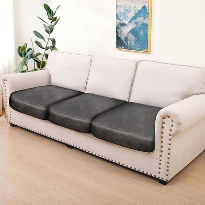 Leather Look Couch Cushion Covers Sofa Seat Slipcovers Sets Couches Furniture Protector for Sectional Armchair Loveseat Pets Kids Stretch Spandex Fabric (3 Cushion Sofa, Taupe)