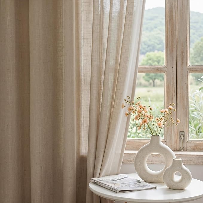 MYSKY HOME French Door Curtains for Closet Doorways, 72 Inches Long Taupe Semi Sheer Drapes Light Filtering Curtain Panels Elegant Look for Classroom/Guestroom Windows, 50" x 72", Taupe, 2 PCs