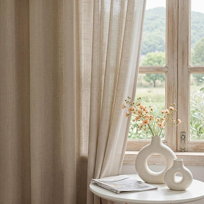 MYSKY HOME French Door Curtains for Closet Doorways, 72 Inches Long Taupe Semi Sheer Drapes Light Filtering Curtain Panels Elegant Look for Classroom/Guestroom Windows, 50" x 72", Taupe, 2 PCs