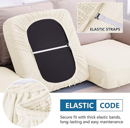 hyha Waterproof Couch Cushion Covers for Pets, Non Slip Sofa Seat Cover for Dogs Washable, Soft Thick Stretch Jacquard Fabric, Sofa Slipcovers with Elastic Bottom (1 Piece for Backrest M, Light Beige)