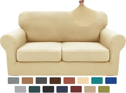 XINEAGE 2026 New 3 Pieces Couch Covers for 2 Cushion Sofa Super Stretch Loveseat Slipcover Pet Dog Universal Slip Cover Anti Slip Love Seat Furniture Protector (Beige, 55"-69")