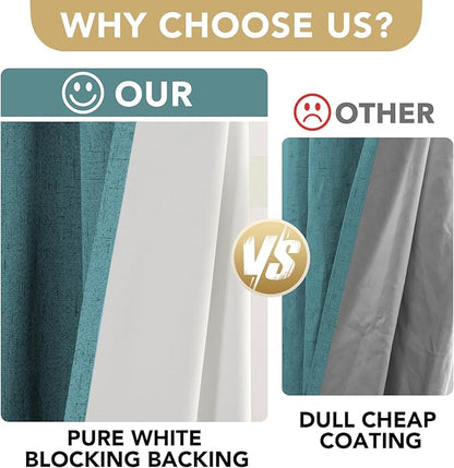 H.VERSAILTEX Linen Blackout Curtains Durable Thick Textured Linen Look 100% Blackout Patio Door Curtain Anti Rust Grommet Extra Wide Sliding Door Curtain Panel, W100 x L108 inch - Teal