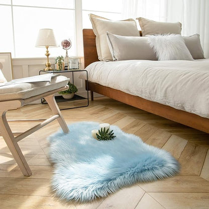 Ashler faux fur rug, Fluffy Shaggy Area Rug Ultra Soft 2 x 3 Feet Sheepskin Fur Rug, Light Blue Fuzzy Rug Machine Washable Shag Rug, Nursery Decor Throw Rugs for Bedroom, kids room, Living Room
