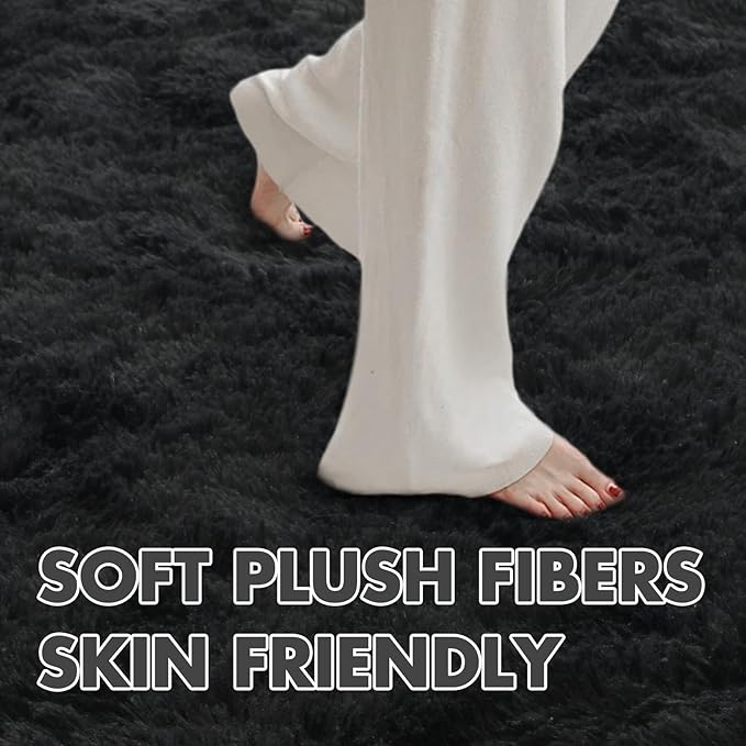 9x12 Ft Large Shag Black Rug for Living Room, Ultra Soft Fluffy Furry Area Rugs for Bedroom Indoor Floor, Aesthetic Carpet for Kids Home Decor