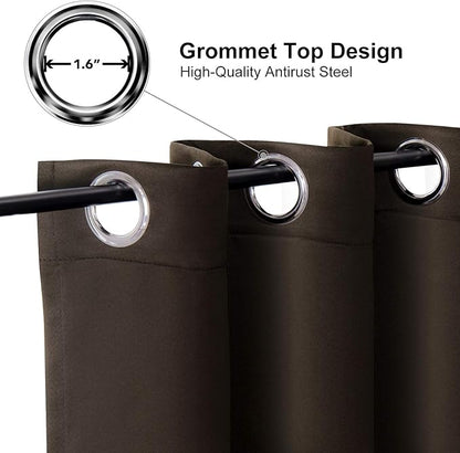 ChrisDowa Small Window Curtains 50 inches Long for Bedroom - Grommet Short Thermal Insulated Room Darkening Curtains for Kitchen (2 Panels, Brown, 29 x 50 Inch)