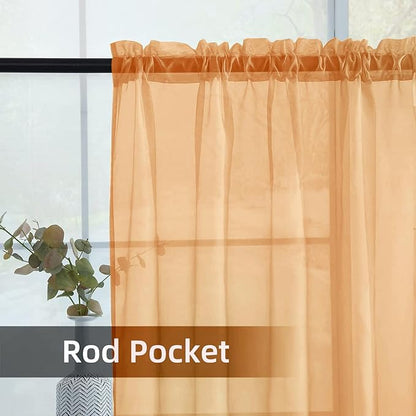 youleyar Solid Sheer Rod Pocket Curtain Voile Draperies 2 Panels White Beige Black Grey Coffee 52 Inch Width 63 Inch Long 1 Pair for Kitchen Bedroom Children Living Room Yard(Beige,52Wｘ63L)