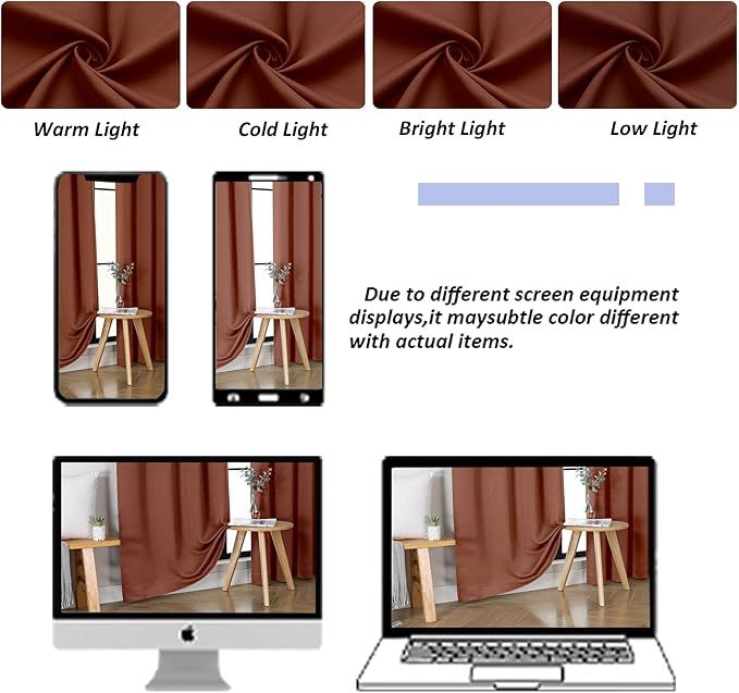 Simplebrand Ava Terracotta Short Blackout Curtains for Bedroom 54 Inches Long 2 Panels Set, Solid Thermal Insulated, Energy Saving Window Treatment Curtains Blackout Drapes, W40 x L54 Inch, Terracotta