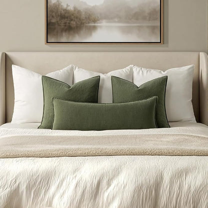 MIULEE Decorative Long Lumbar Throw Pillow Cover for Bed 14x36 Dark Olive Green Boho Farmhouse Neutral Couch Pillowcase Pack of 1 Accent Modern Sofa Cushion Livingroom Home Decor (Covers Only)