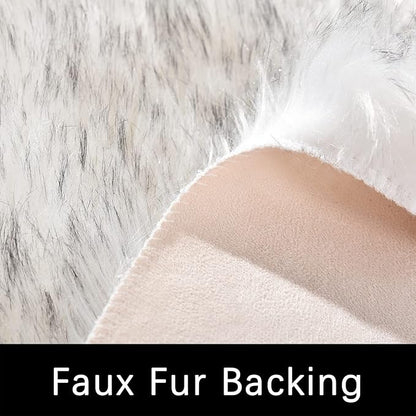 Latepis Small Circle Rug Round Rug 4ft Faux Sheepskin Fur Rug White with Grey Tips Machine Washable Area Rugs for Living Room Furry Shag Rug for Bedroom Floor Home Decor