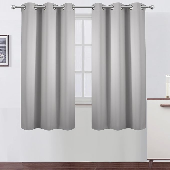 LEMOMO Light Grey Blackout Curtains 34 x 54 Inch Length/Set of 2 Curtain Panels/Thermal Insulated Room Darkening Blackout Curtains for Bedroom