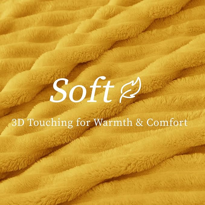 BEDELITE Twin Blanket for Couch & Bed, 300GSM Soft & Warm Fleece Blanket, Decorative and Giftable Striped Light Yellow Blankets for Women, Men, 60"x80"