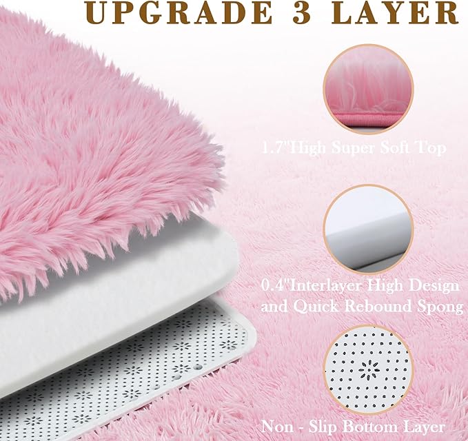 Rugs for Living Room 6x9, Alfombras para Salas Fluffy Shag Large Fuzzy Plush Soft Area Rug, Shaggy Carpets for Bedroom, Kids Boys Girls Home Decor Aesthetic(6 x 9, Pink)