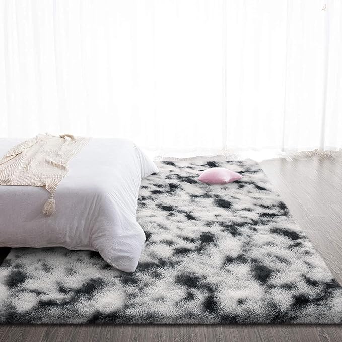 TWINNIS Super Soft Shaggy Rugs Fluffy Carpets, 5x8 Feet, Indoor Modern Plush Area Rugs for Living Room Bedroom Kids Room Nursery Home Decor, Upgrade Anti-Skid Rectangular Fuzzy Rug, Black and White